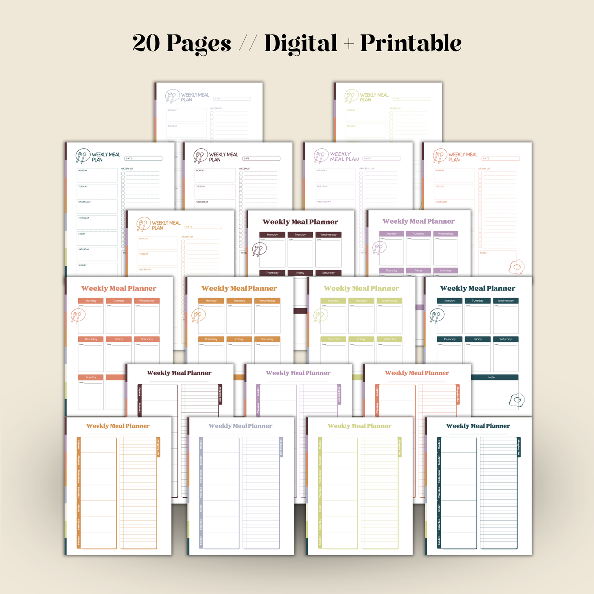 Meal Plan Templates // 3 Designs + 7 Colors